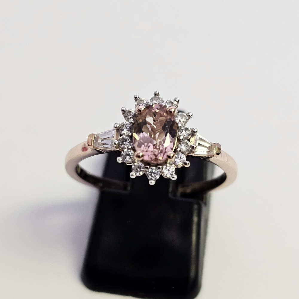 Genuine Blush Tourmaline & White Zircon Rose Gold over 925 Sz 9 - Picture 3 of 8